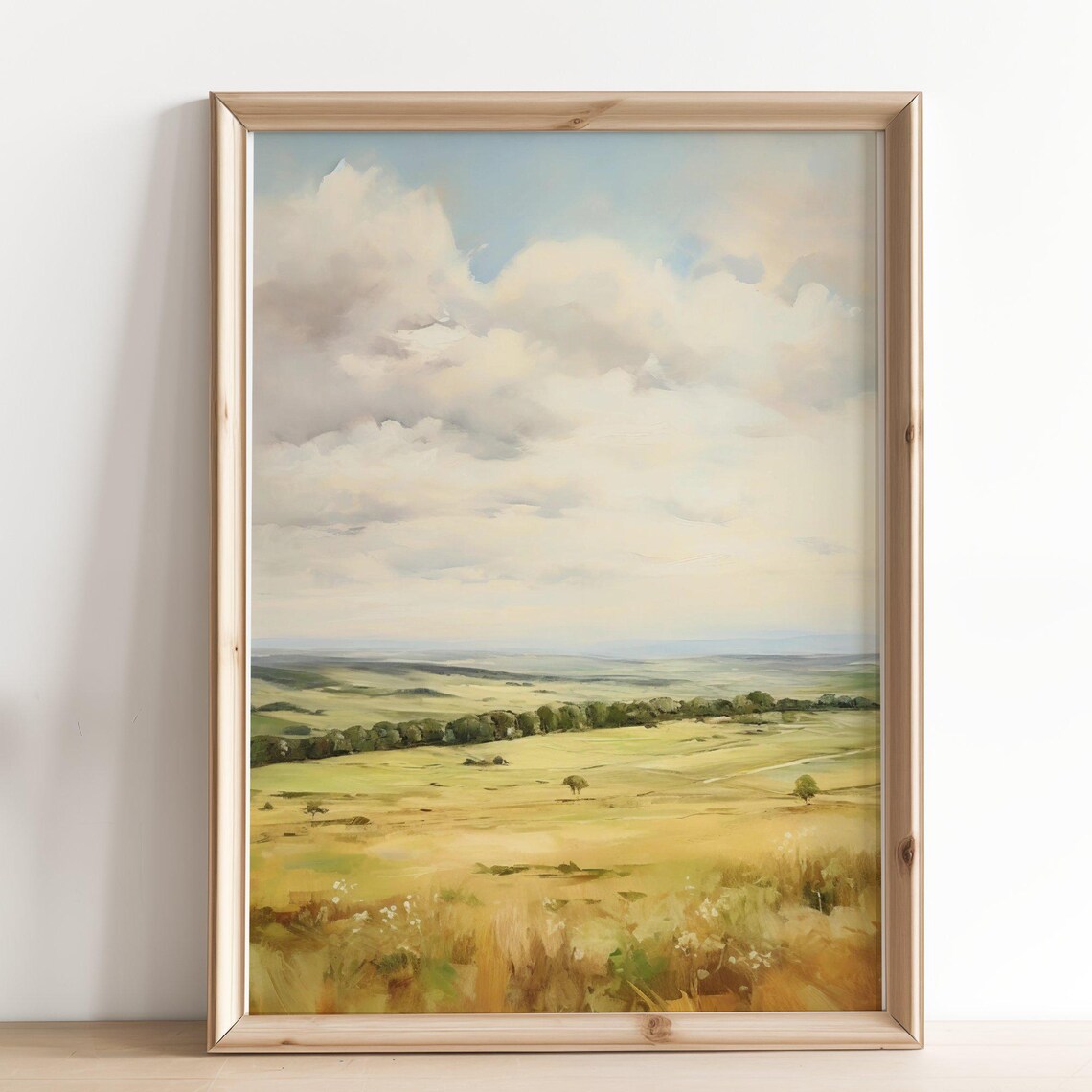 Rustic Landscape Painting, Vintage Farmhouse Decor