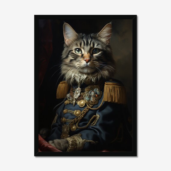 Distinguished Cat General Portrait in Navy Military Uniform Art Poster