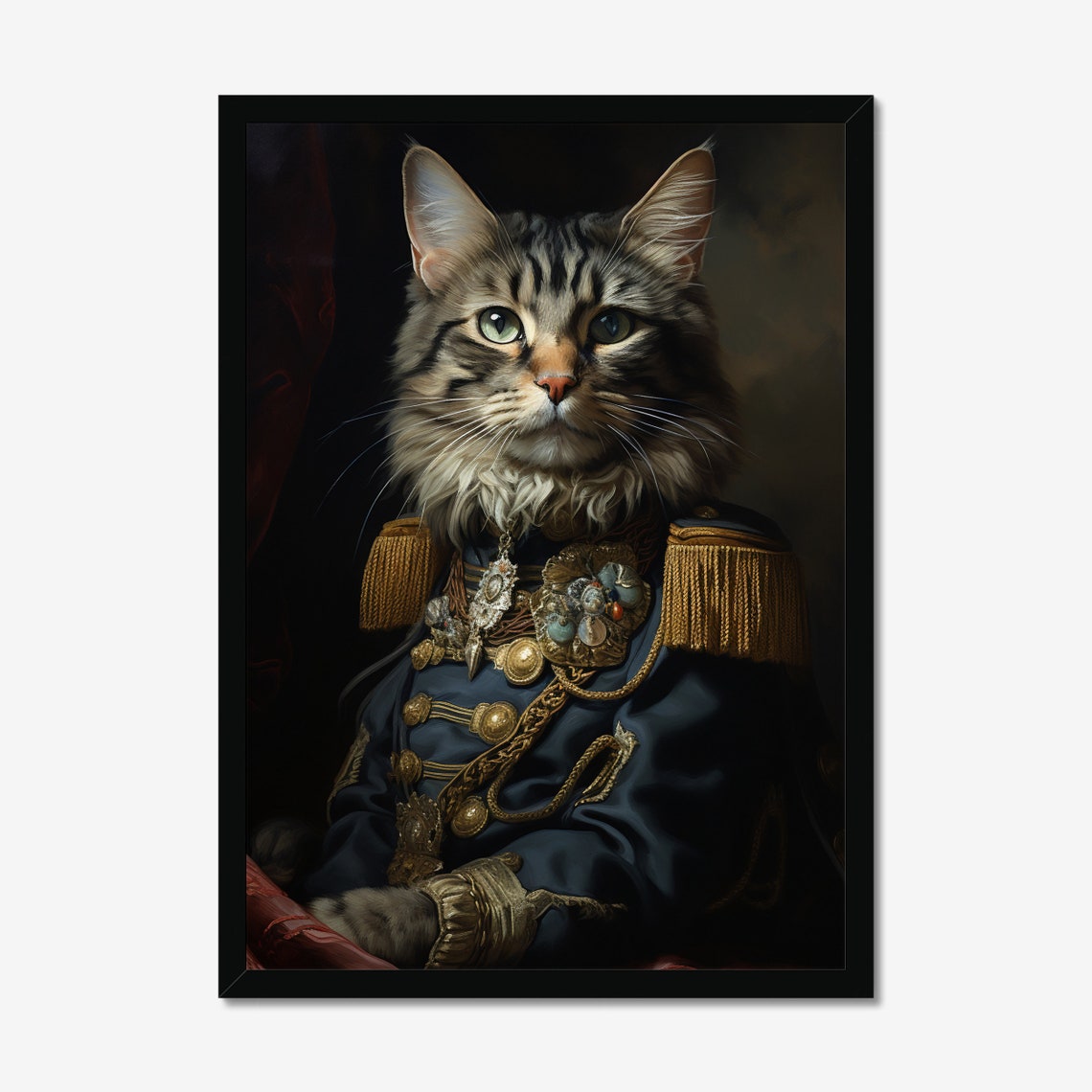 Distinguished Cat General Portrait in Navy Military Uniform Art Poster