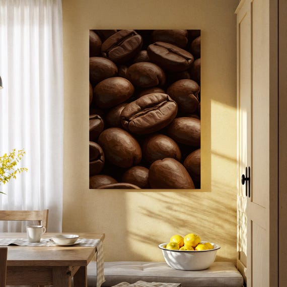 Coffee Beans Canvas Art Rich Dark Brown Detailed Still Life For Kitchen Living Room Or Lover Spaces Decor