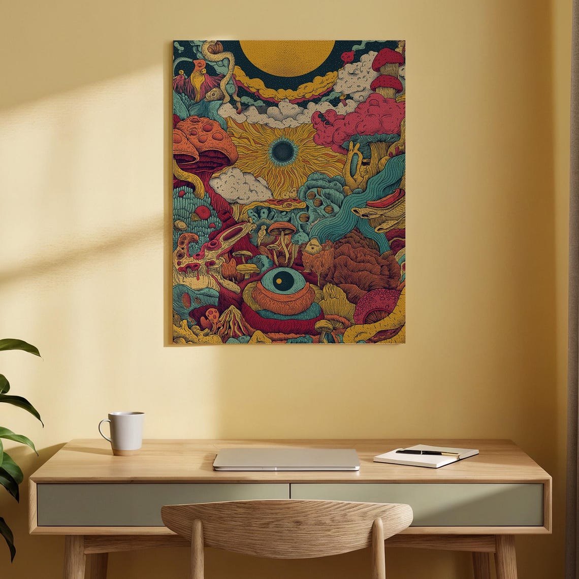 Trippy Mushroom Sun Eye Psychedelic Surreal Fantasy Art Poster