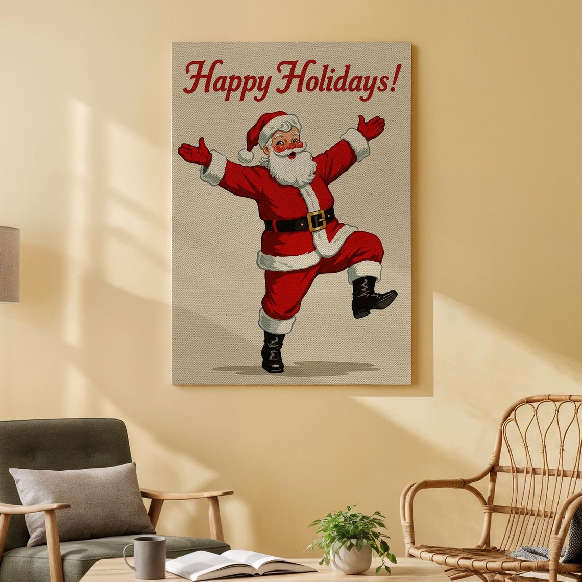 Happy Holidays Dancing Santa Retro Christmas Vintage Style Poster