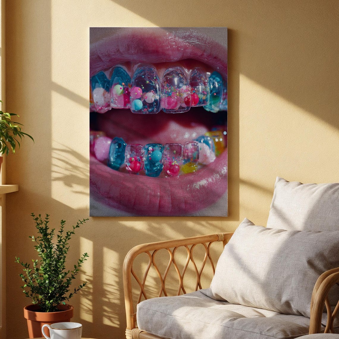 Bold Glossy Lips Rainbow Candy Teeth Colorful Pop Art Poster