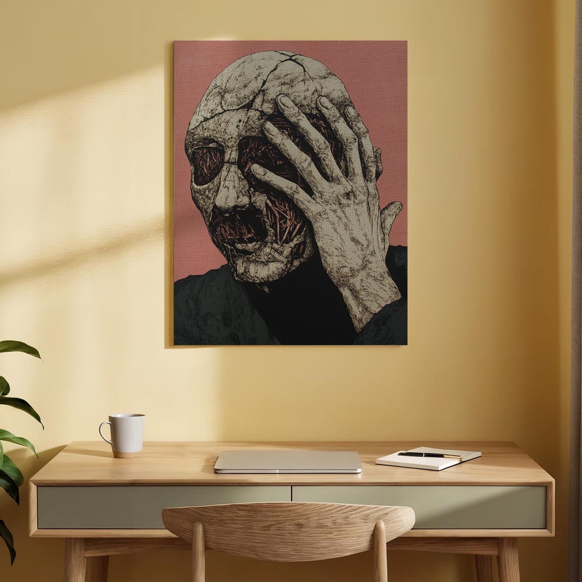 Surreal Abstract Skull Canvas Wall Art Dark Conceptual Print Edgy Gothic Home Decor Unique Macabre Artwork For Modern Interiors