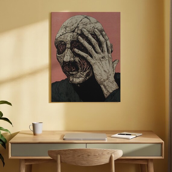 Surreal Abstract Skull Canvas Wall Art Dark Conceptual Print Edgy Gothic Home Decor Unique Macabre Artwork For Modern Interiors