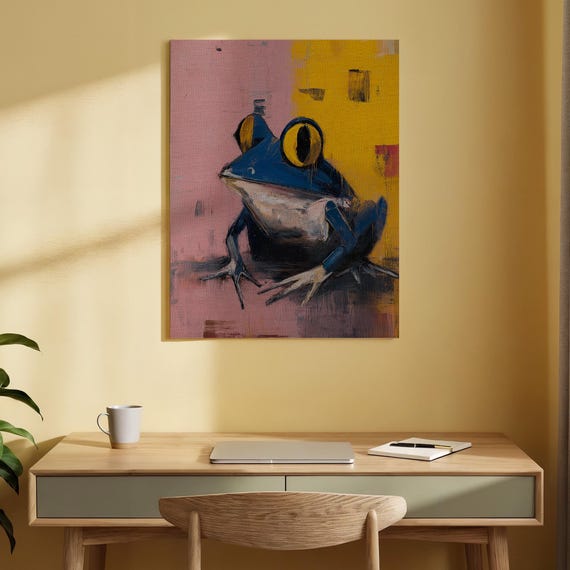 Colorful Frog Canvas Wall Art Abstract Animal Print Modern Painting Quirky Home Decor Vibrant