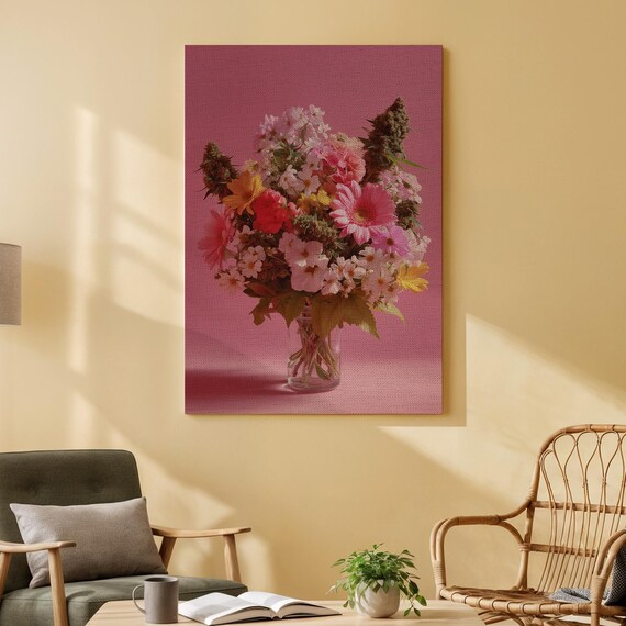 Floral Bouquet Canvas Wall Art Colorful Flower Arrangement Print Vibrant Botanical Artwork For Living Room Bedroom Or Dining Spaces