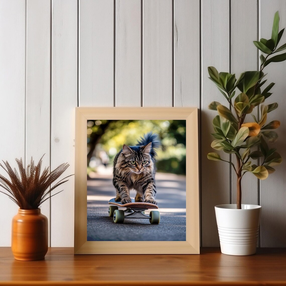 Cat Print, Funny Skateboarding Animal Poster - Image 2