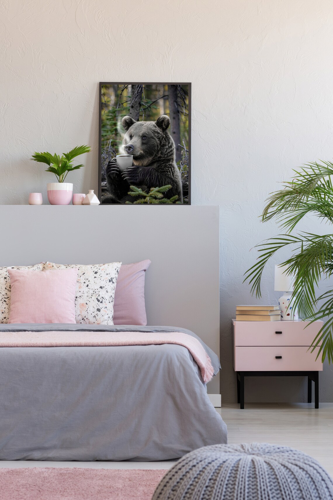 Bear Drinking Coffee Poster, Funny Forest Nature Art - Image 3
