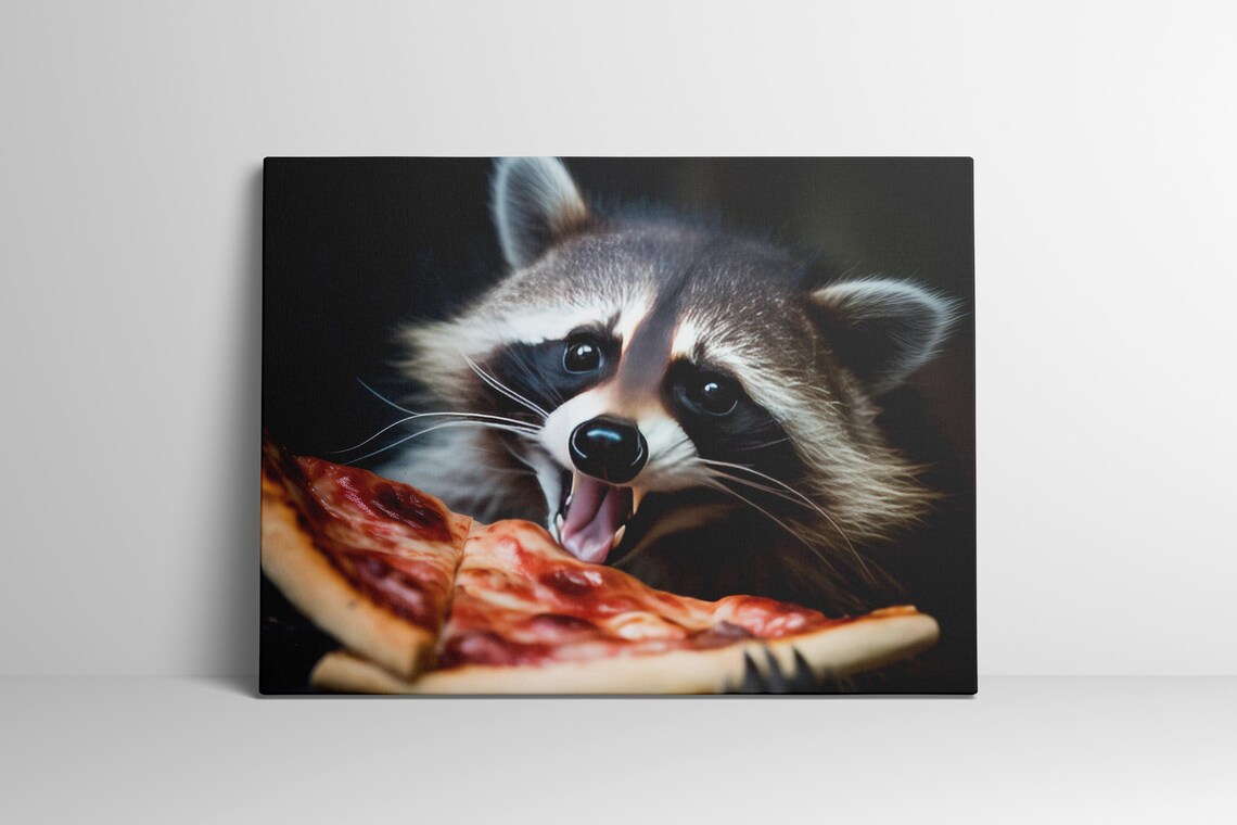 Raccoon Funny Cute Animal Eating Pizza - Image 4