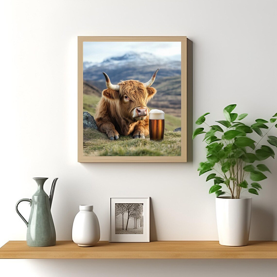 Highland Cow Drinking Beer, Funny Animal Poster - Image 4