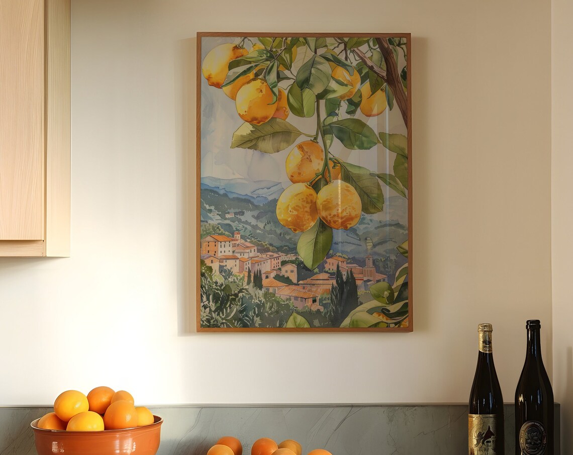 Mediterranean Kitchen Mural, Tuscany Landscape Art Print