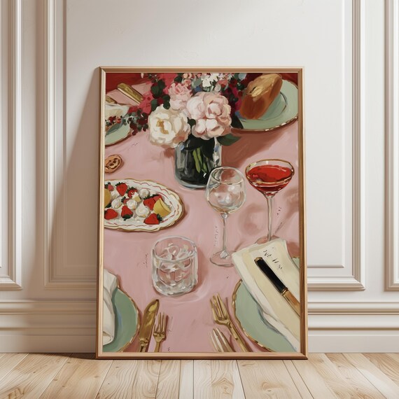 Vintage Food Still Life Art Print Cherry Cake Macarons