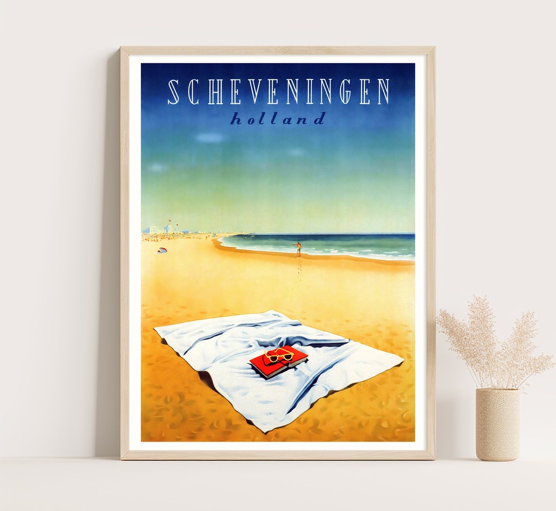 Scheveningen Holland Beach Towel Book Minimalist Sunset Travel Poster