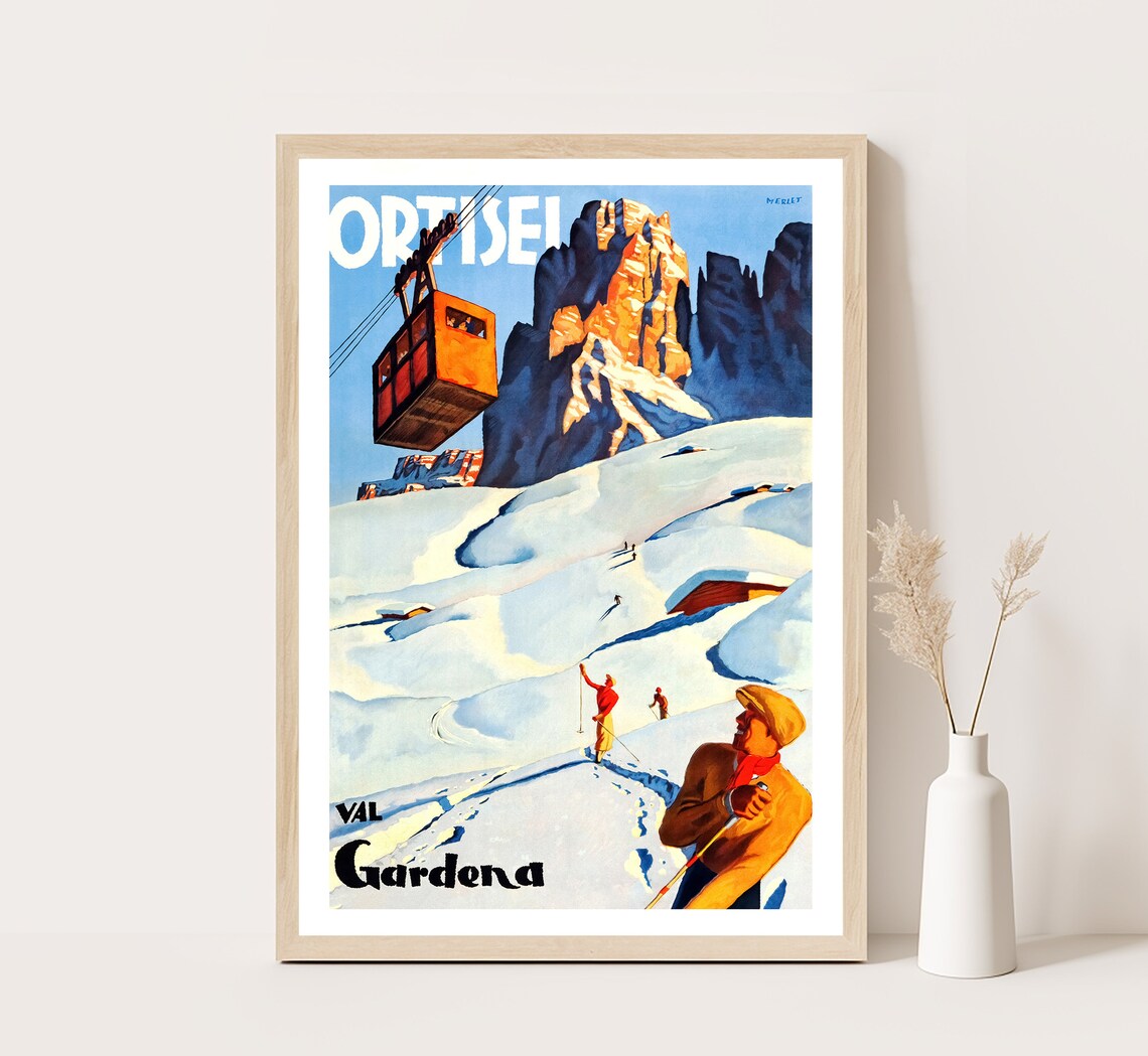 Ortisei Val Gardena Vintage Dolomites Travel Poster