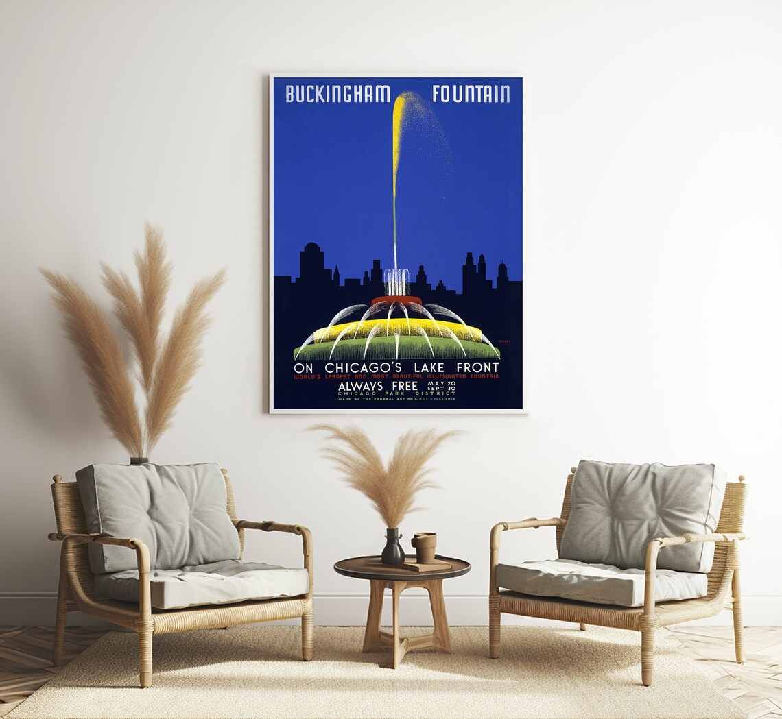 Chicago Buckingham Fountain WPA Vintage Lakefront Travel Poster Print - Image 3