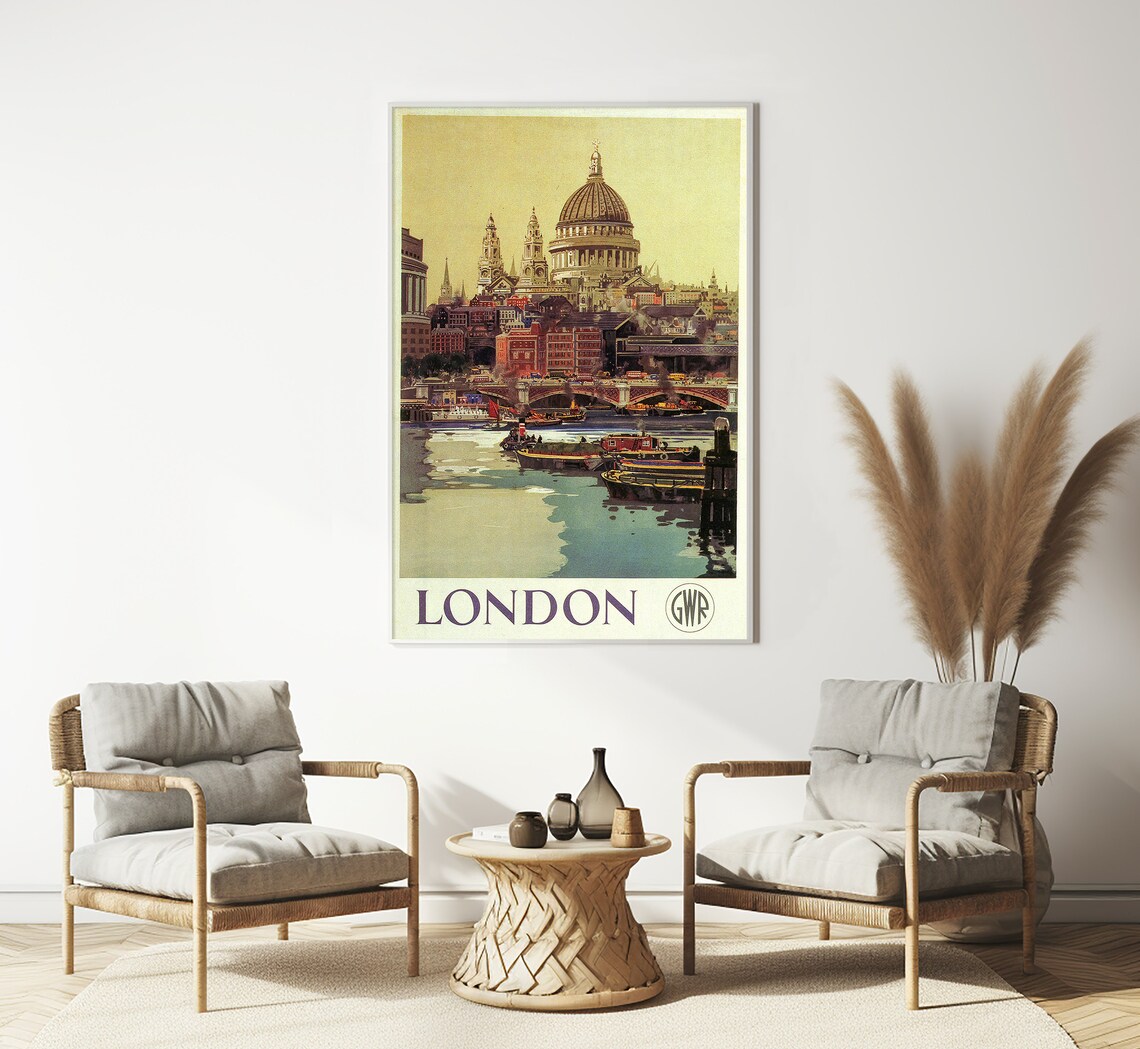 London St Pauls Cathedral Thames River Vintage Travel Poster - Image 3