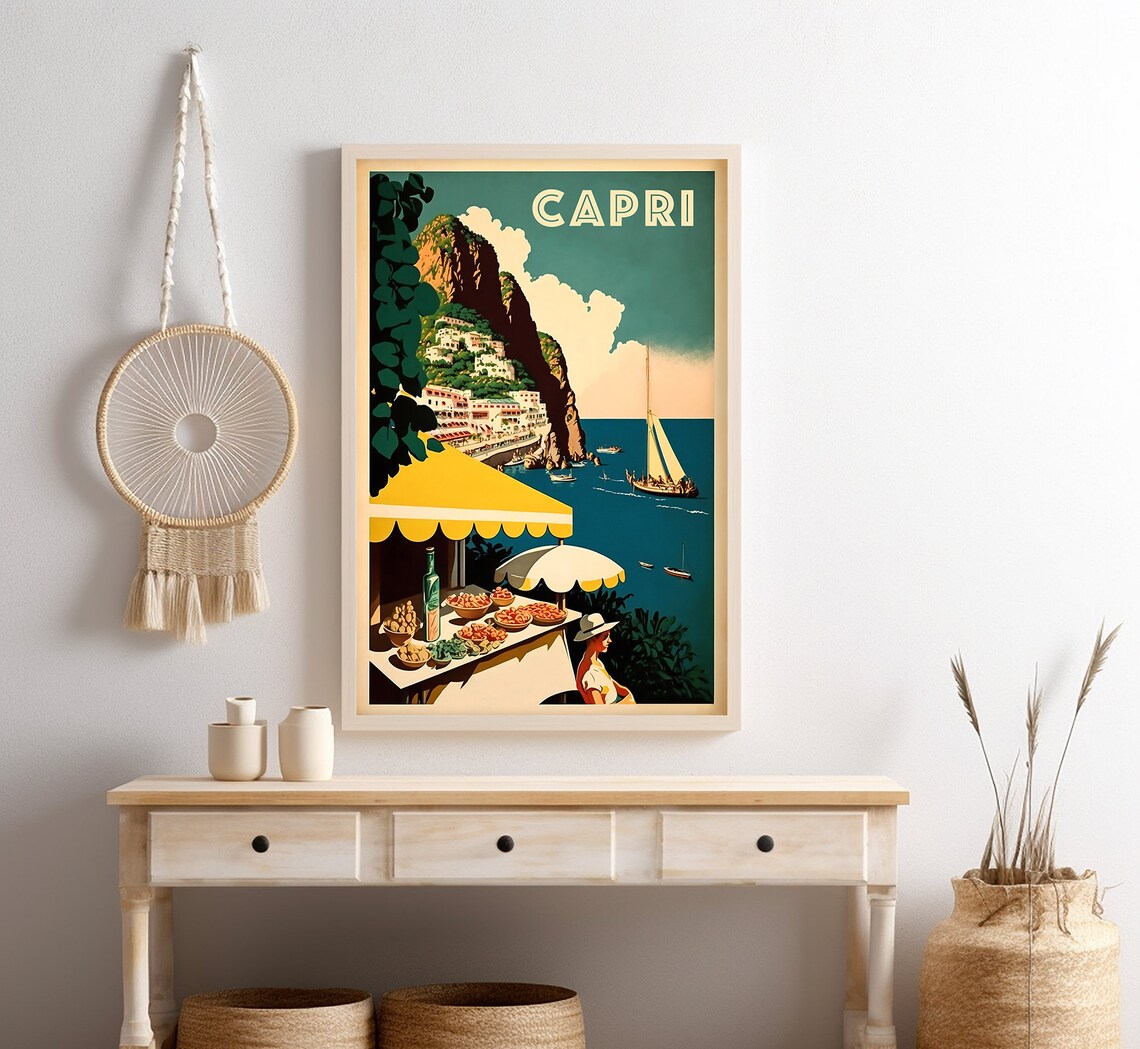 Capri Italy Retro Coastal Travel Poster, Preppy Style - Image 4