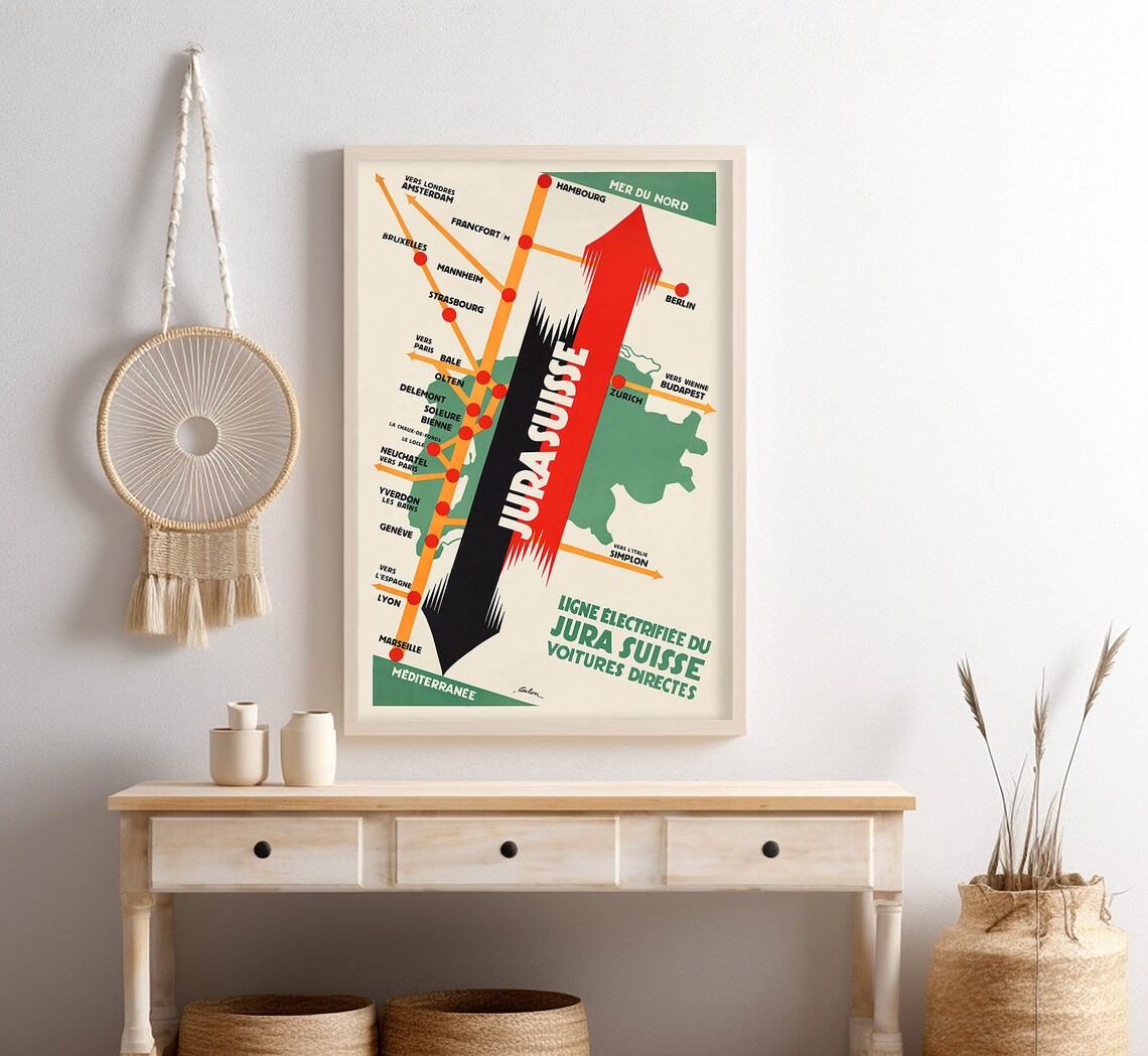 Jura Suisse Swiss Railway Map Vintage Train Travel Poster Art Print - Image 4