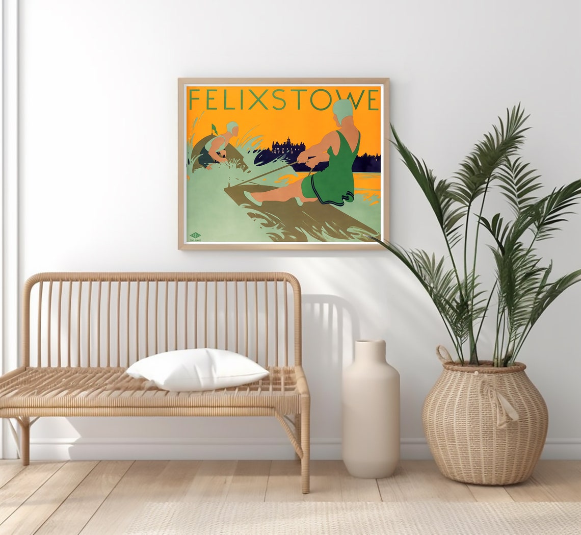 Felixstowe England Water Skiing Sunset Pair Tom Purvis Railway Poster - Image 2