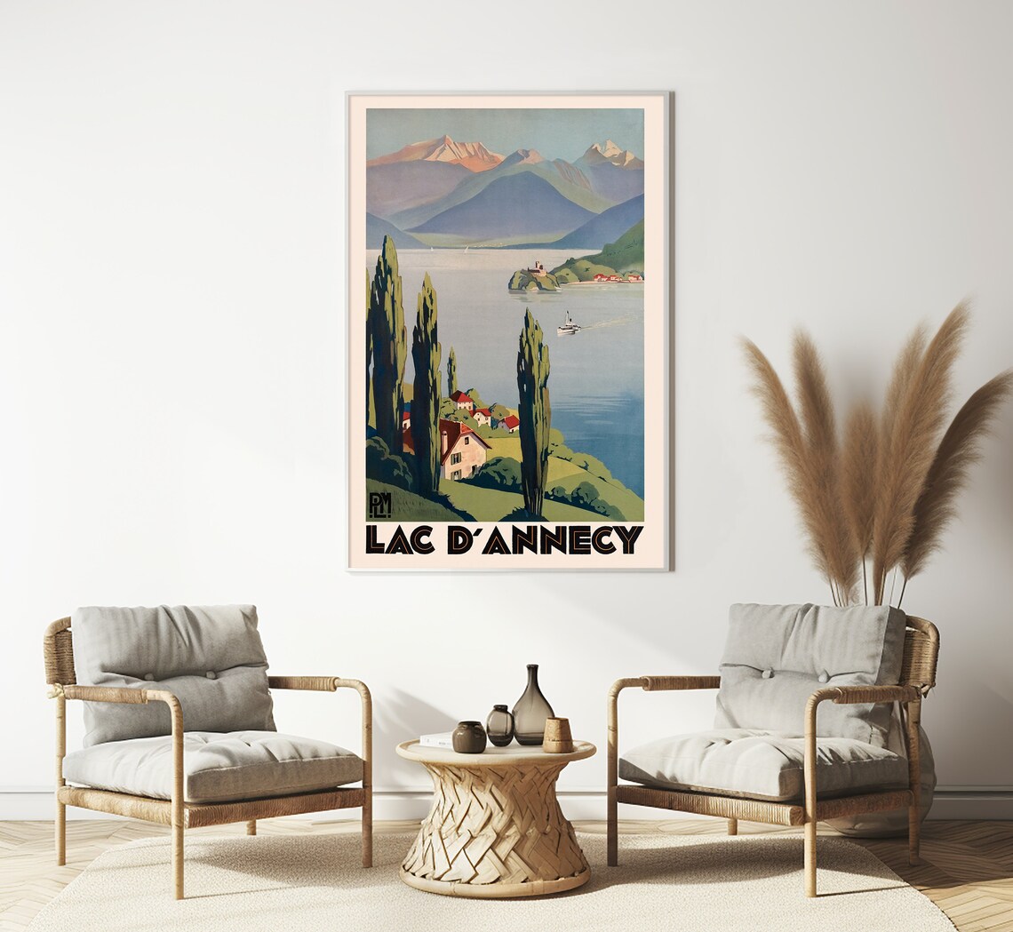 Lac D Annecy France Lake Mountains Cypress Shore Vintage Travel Poster - Image 3