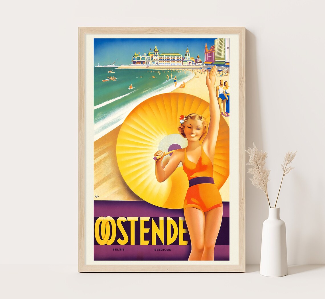 Ostend Belgium Vintage Travel Poster, Wall Art Print