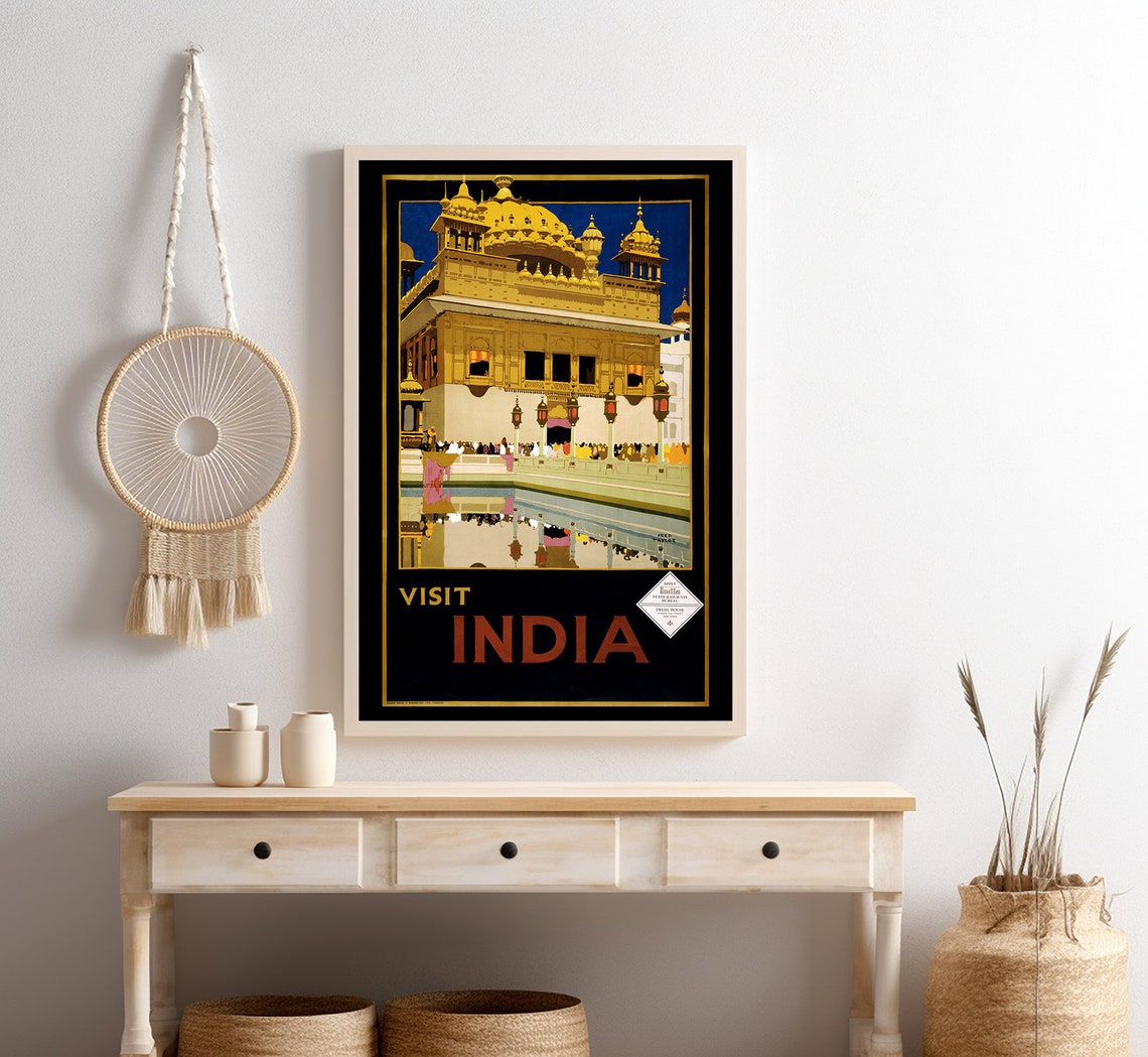 Golden Temple Amritsar India Night Reflection Vintage Travel Poster - Image 4