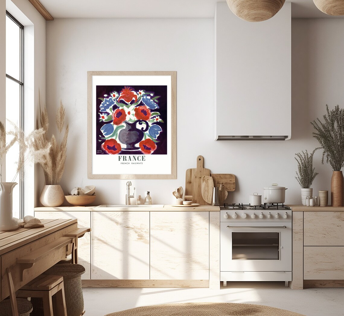 France French Railways Red Poppy Floral Bouquet Vintage Travel Poster - Image 2
