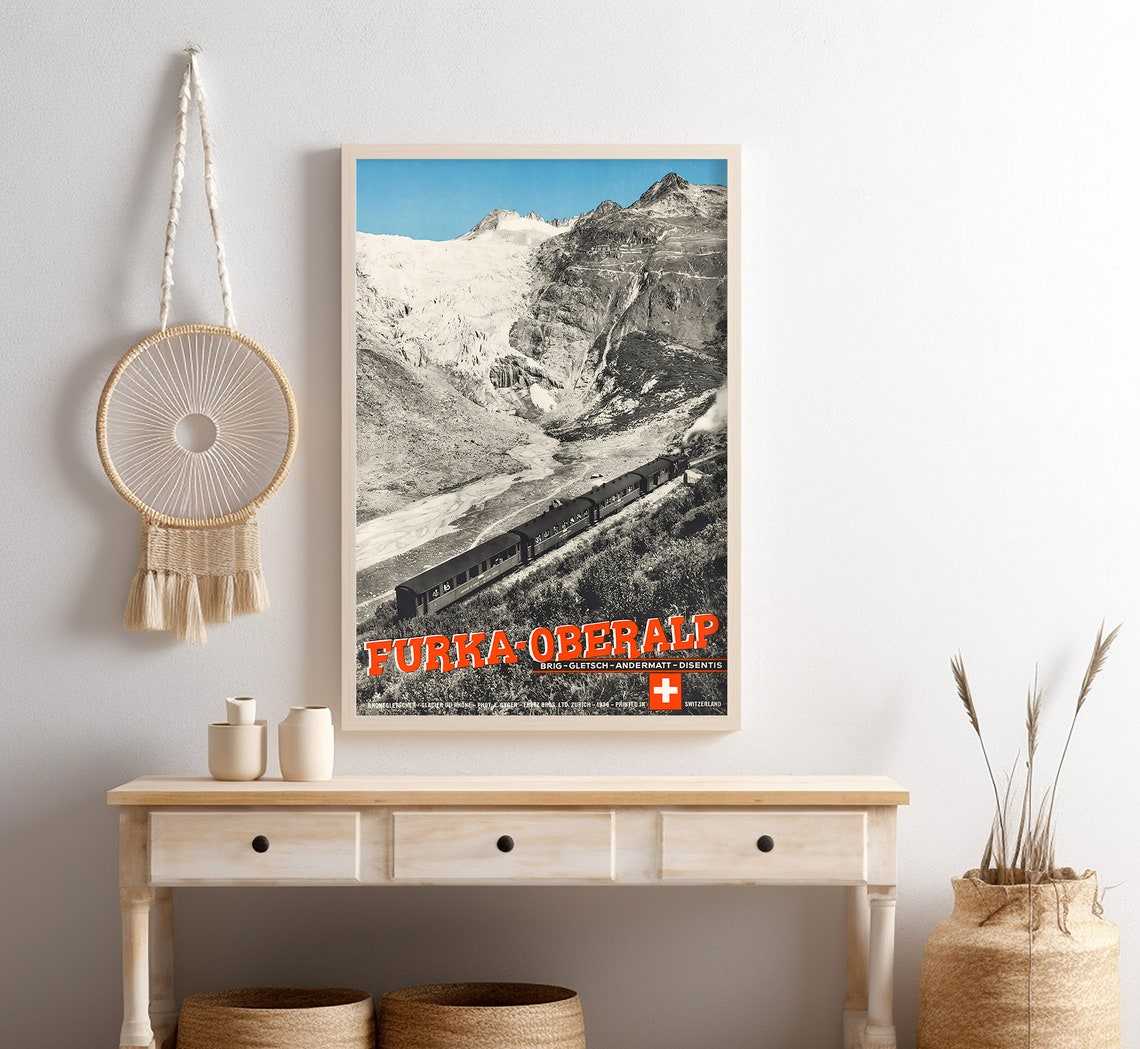 Furka Oberalp Glacier Mountain Railway Vintage Train Travel Poster - Image 4