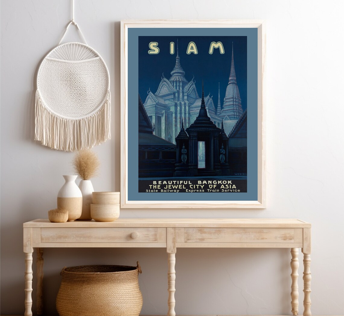 Siam Beautiful Bangkok Jewel City Of Asia Night Temple Travel Poster - Image 4