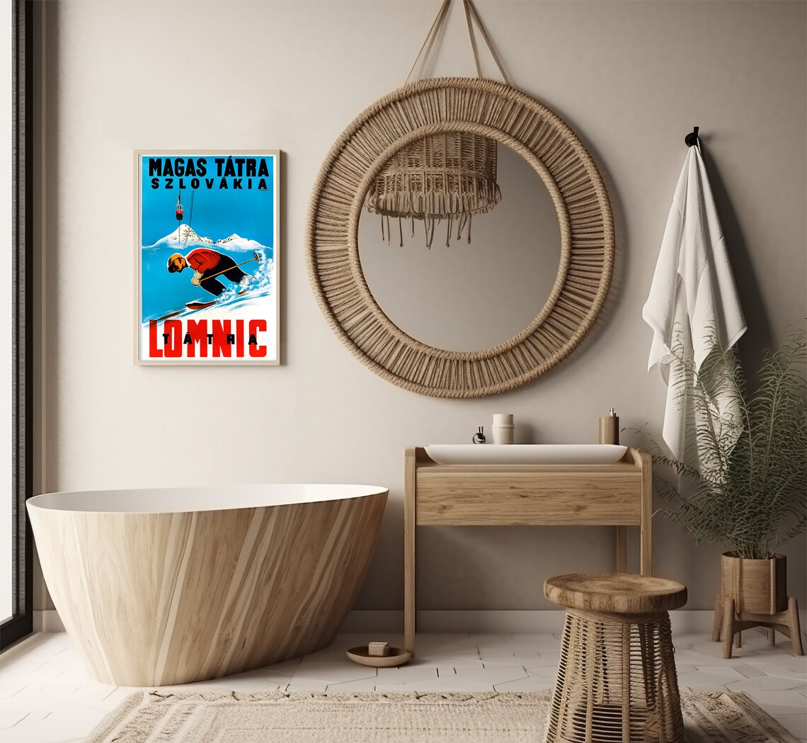 Lomnica Slovakia High Tatras Vintage Ski Resort Mountain Travel Poster - Image 3