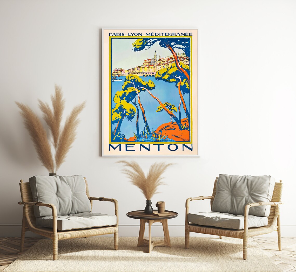 Menton France Riviera Pines Old Town Harbor PLM Vintage Travel Poster - Image 3