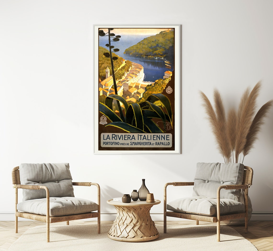 Portofino Italian Riviera Bay Hillside Overlook Vintage Travel Poster - Image 3