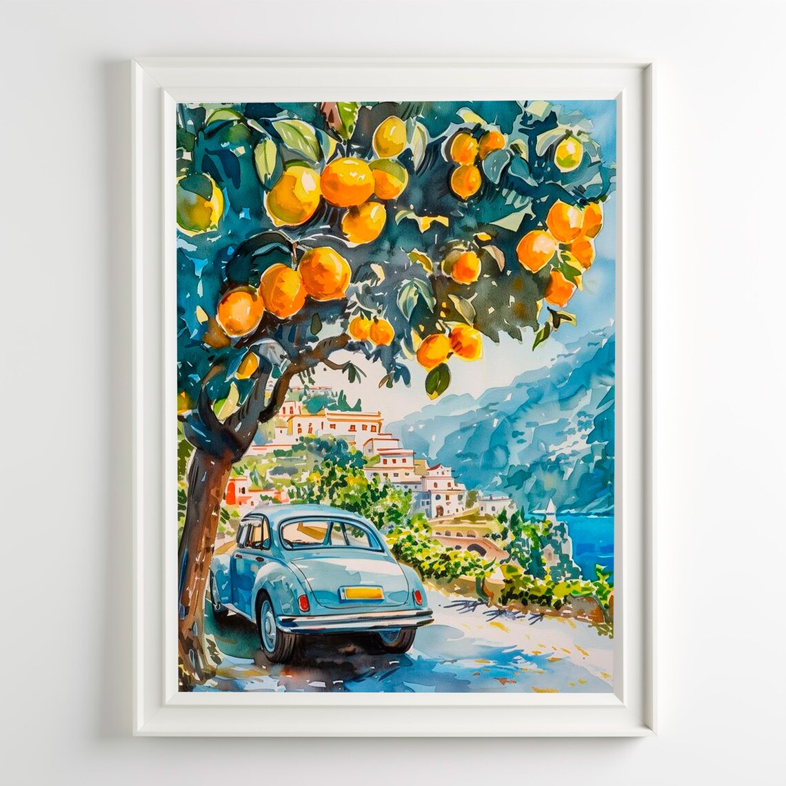 Amalfi Coast Lemons Watercolor Travel Poster