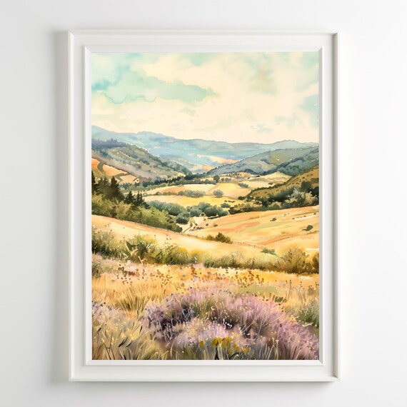 Carmel Valley Panoramic Landscape Watercolor Art Print