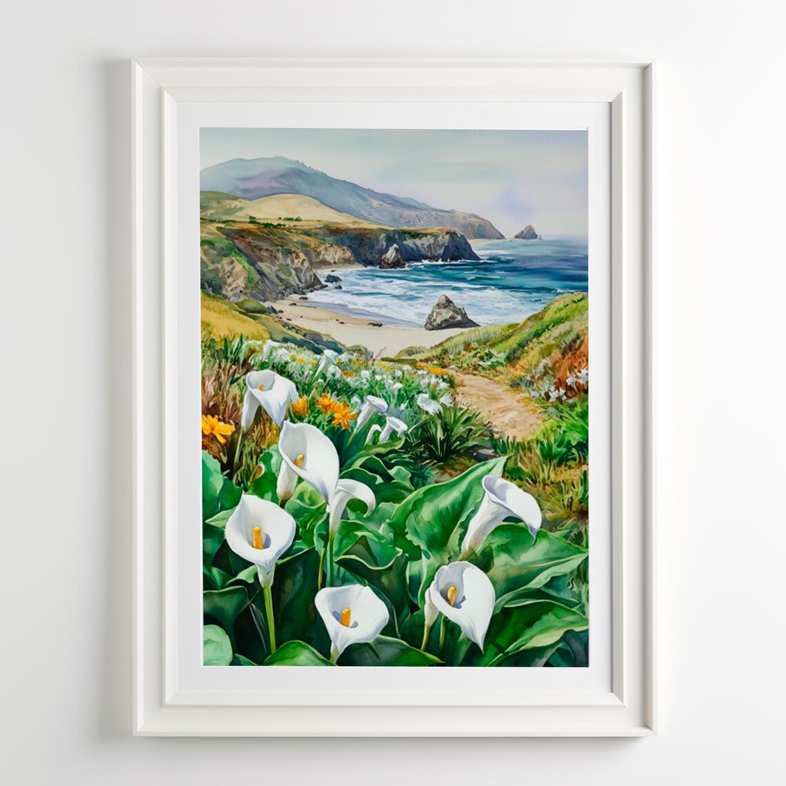 Calla Lily Valley Painting Art Print, Big Sur