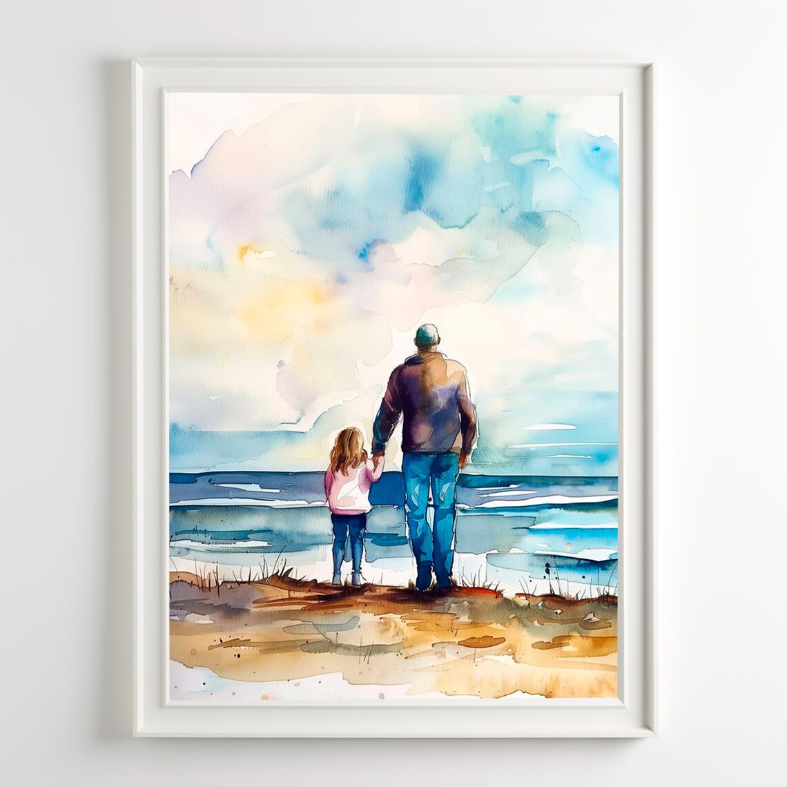 Father Daughter Watercolor Family Art Print, Dad Gift
