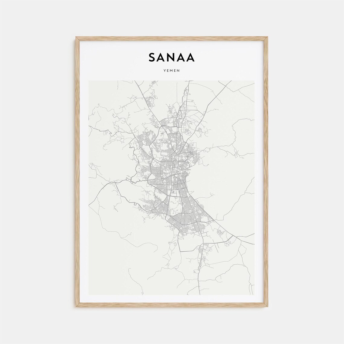 Sanaa Yemen Minimalist City Street Map Monochrome Art Poster