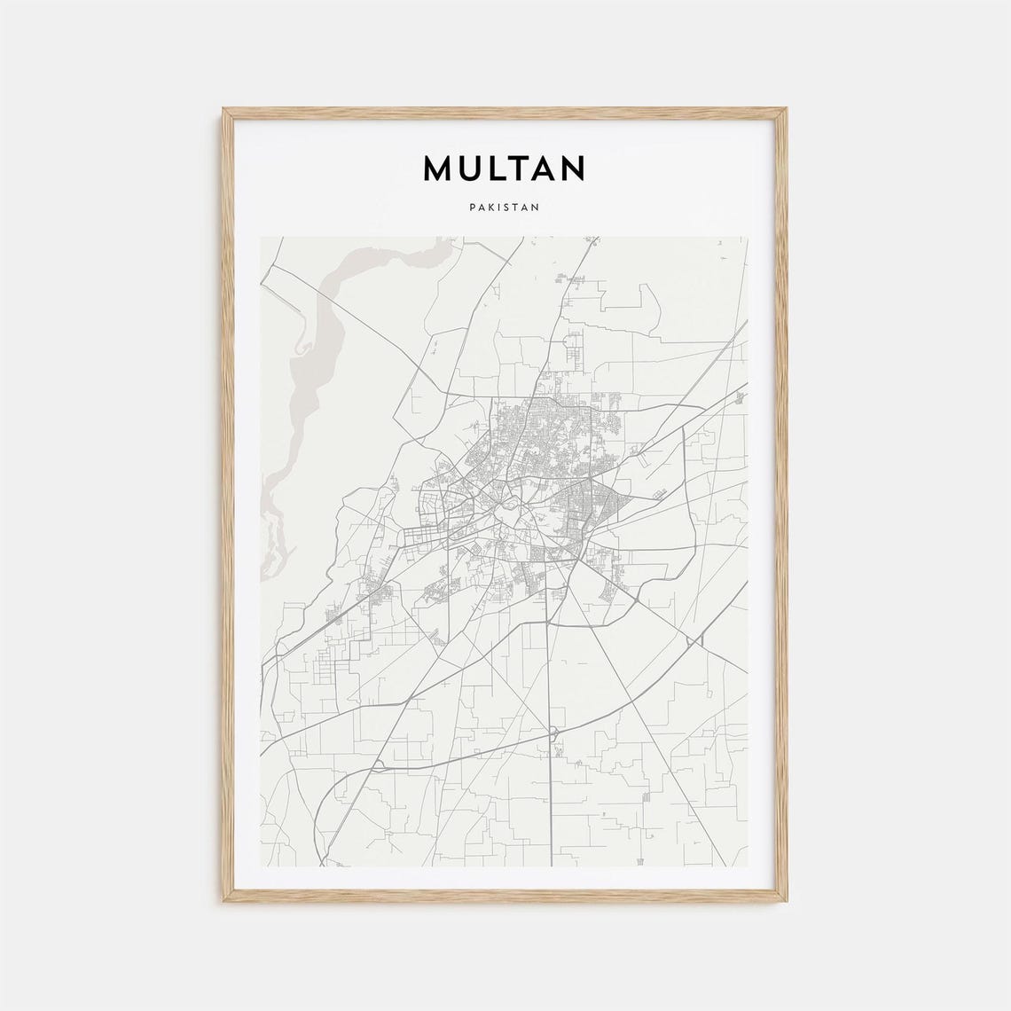 Multan Pakistan Minimalist City Street Map Black White Art Poster