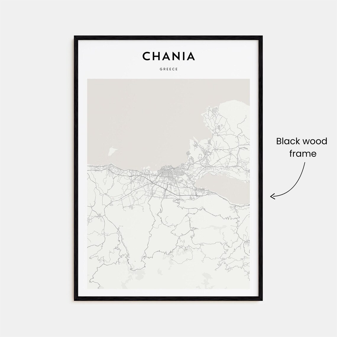 Chania Greece Minimalist Black White City Map Home Decor Poster - Image 3