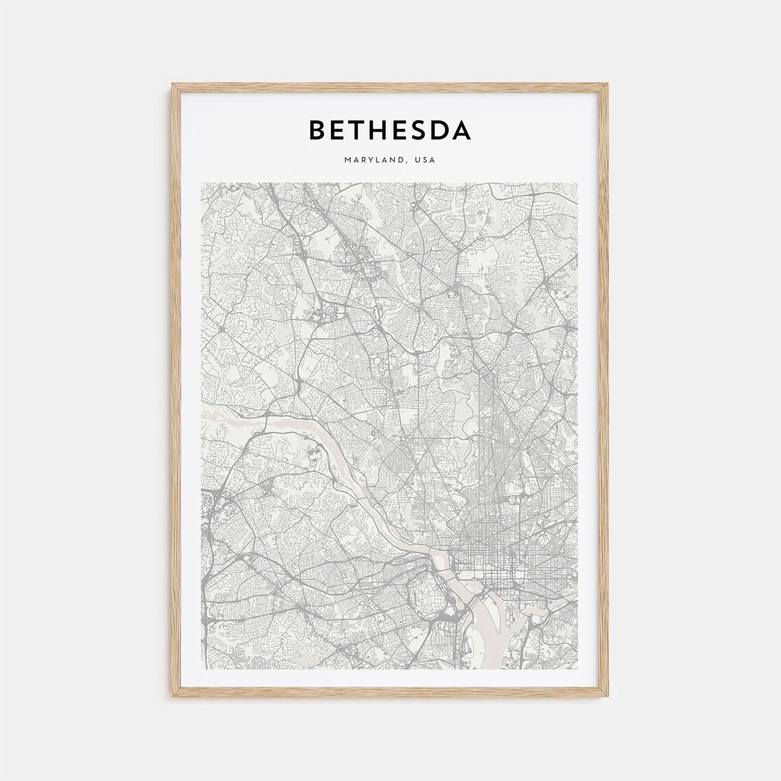 Bethesda Maryland USA Minimalist City Map Line Art Travel Poster