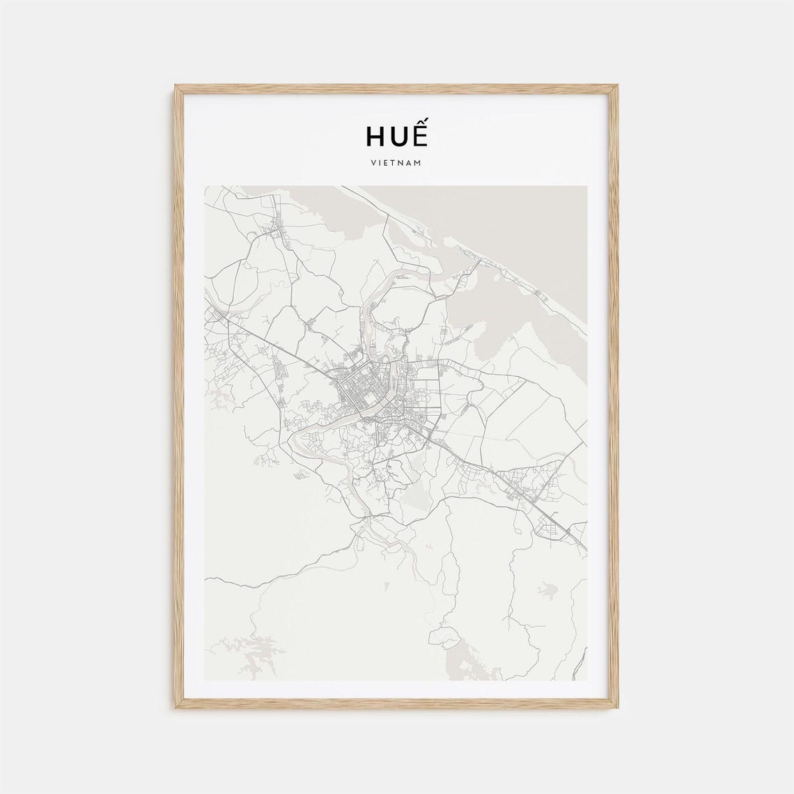 Hue Vietnam Minimalist Street Map Line Art Poster in Soft Grey Tones