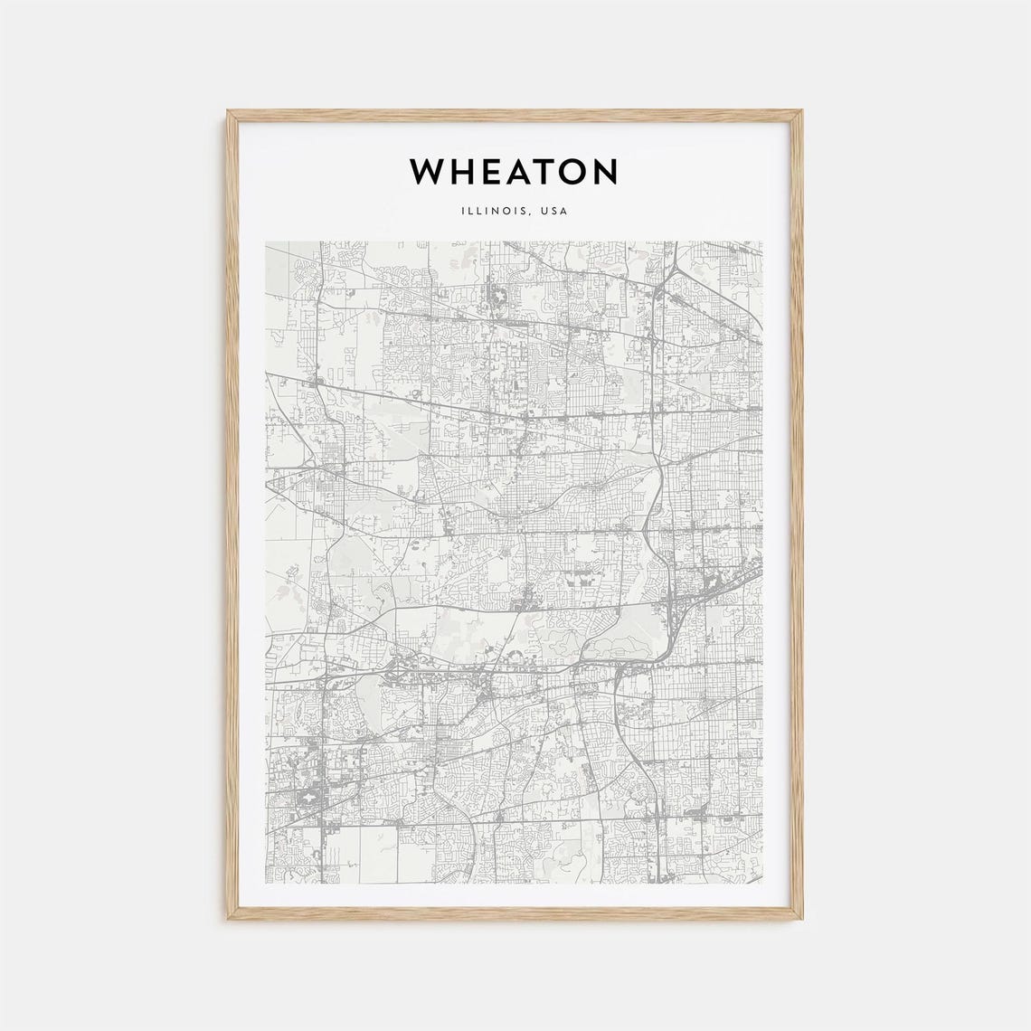 Wheaton Illinois USA Minimalist City Street Map Vintage Art Poster