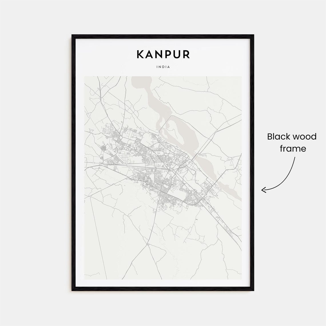 Kanpur India Minimalist Street Map Line Art Poster in Soft Grey Tones - Image 3