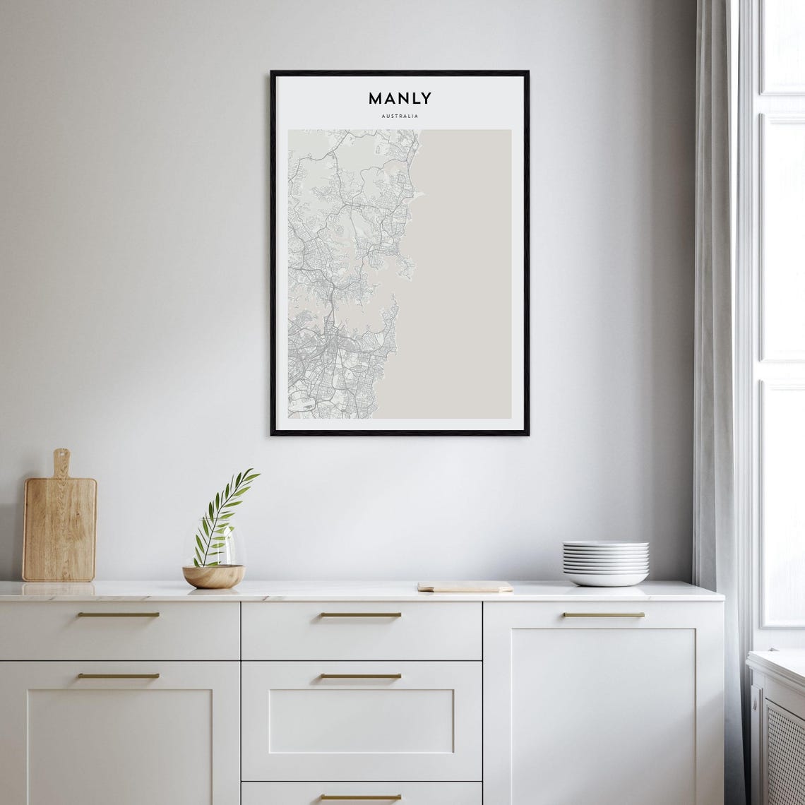 Manly Australia Minimalist City Street Map Black White Art Poster - Image 2