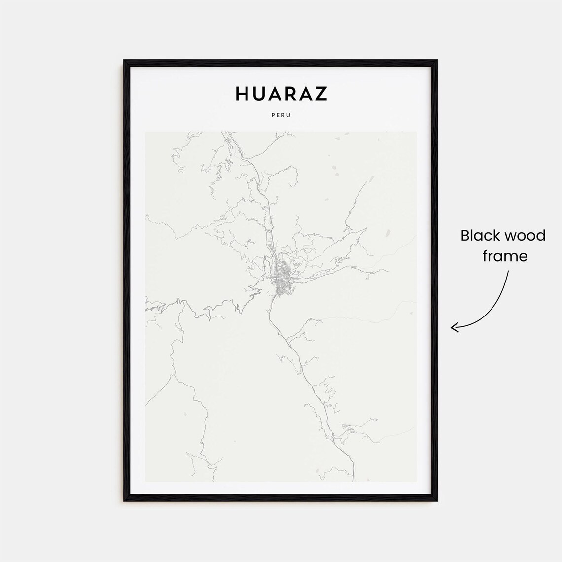 Huaraz Peru Minimalist Street Map Line Art Poster in Soft Grey Tones - Image 3