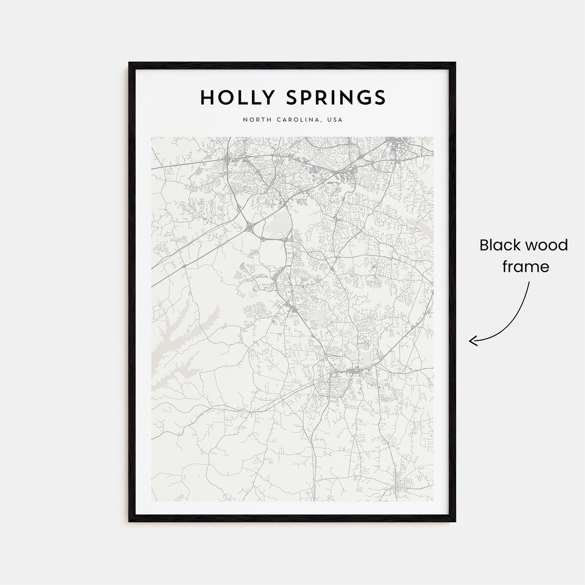 Holly Springs North Carolina Monochrome Street Map Art Poster - Image 3