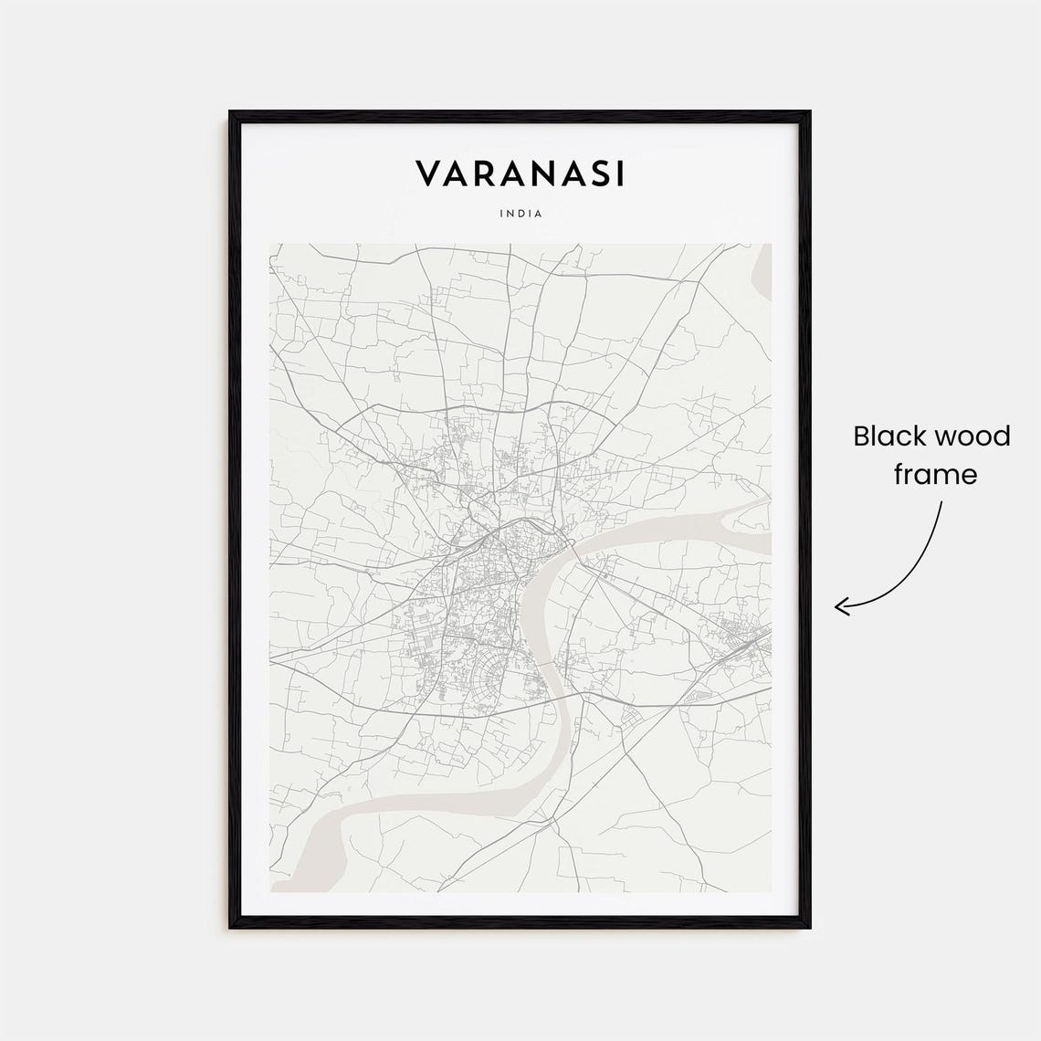 Varanasi India Minimal Cream Riverside Map Travel Decor Poster - Image 3