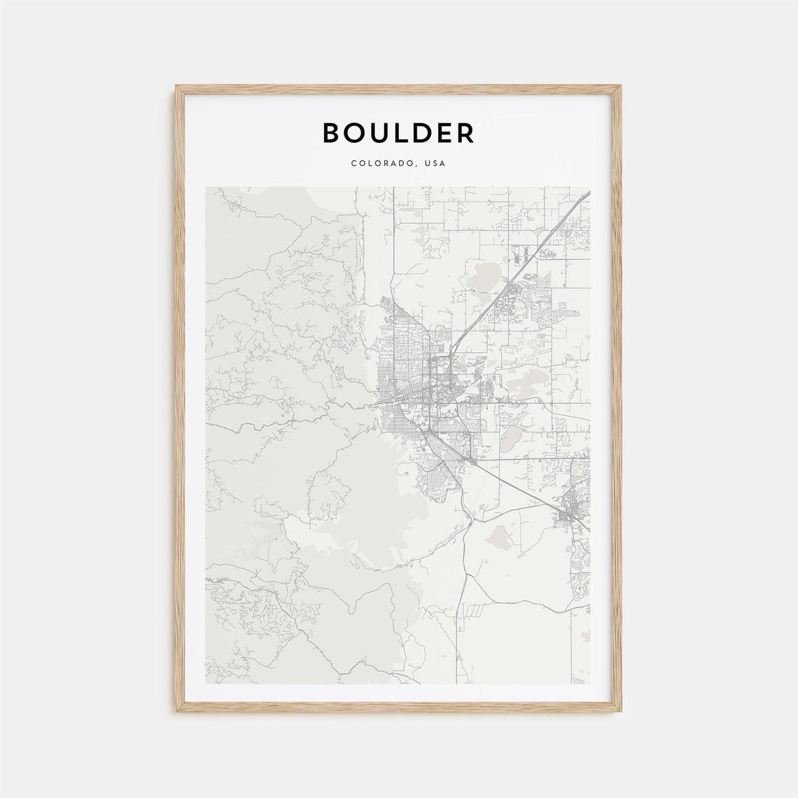Boulder Colorado Minimalist Monochrome Street Map Art Poster