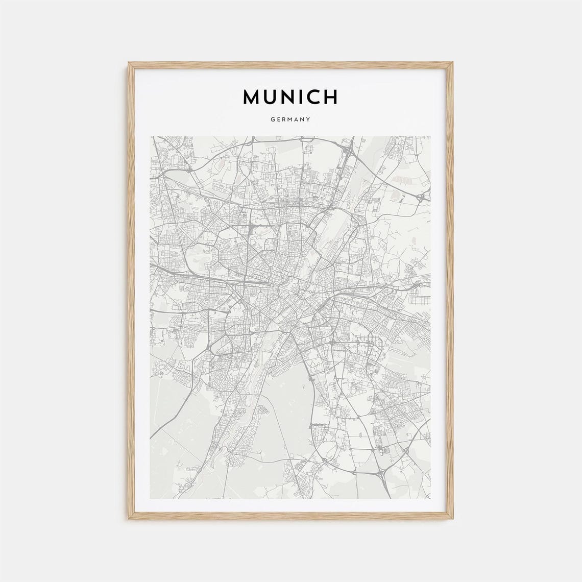 Munich Germany Minimalist Black White City Map Street Poster Gift